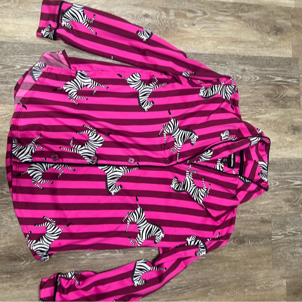 Room Service 2PC Womens Pajama Set Pink Zebra Small Lounge Sleepwear Soft Cozy - Picture 7 of 14